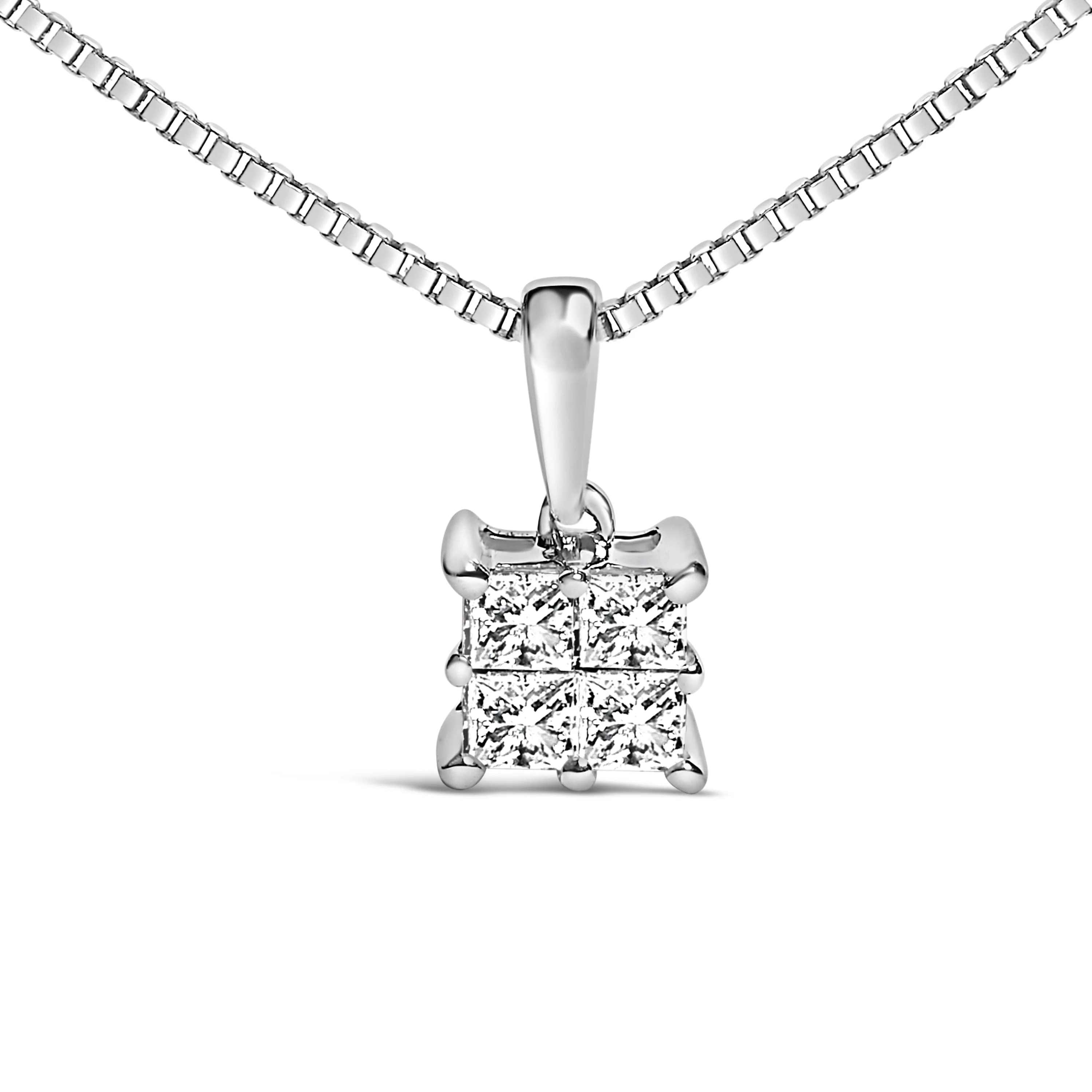 Sterling Silver 1/4 Cttw Princess Cut Diamond 4 Stone Pendant Necklace - Image 2