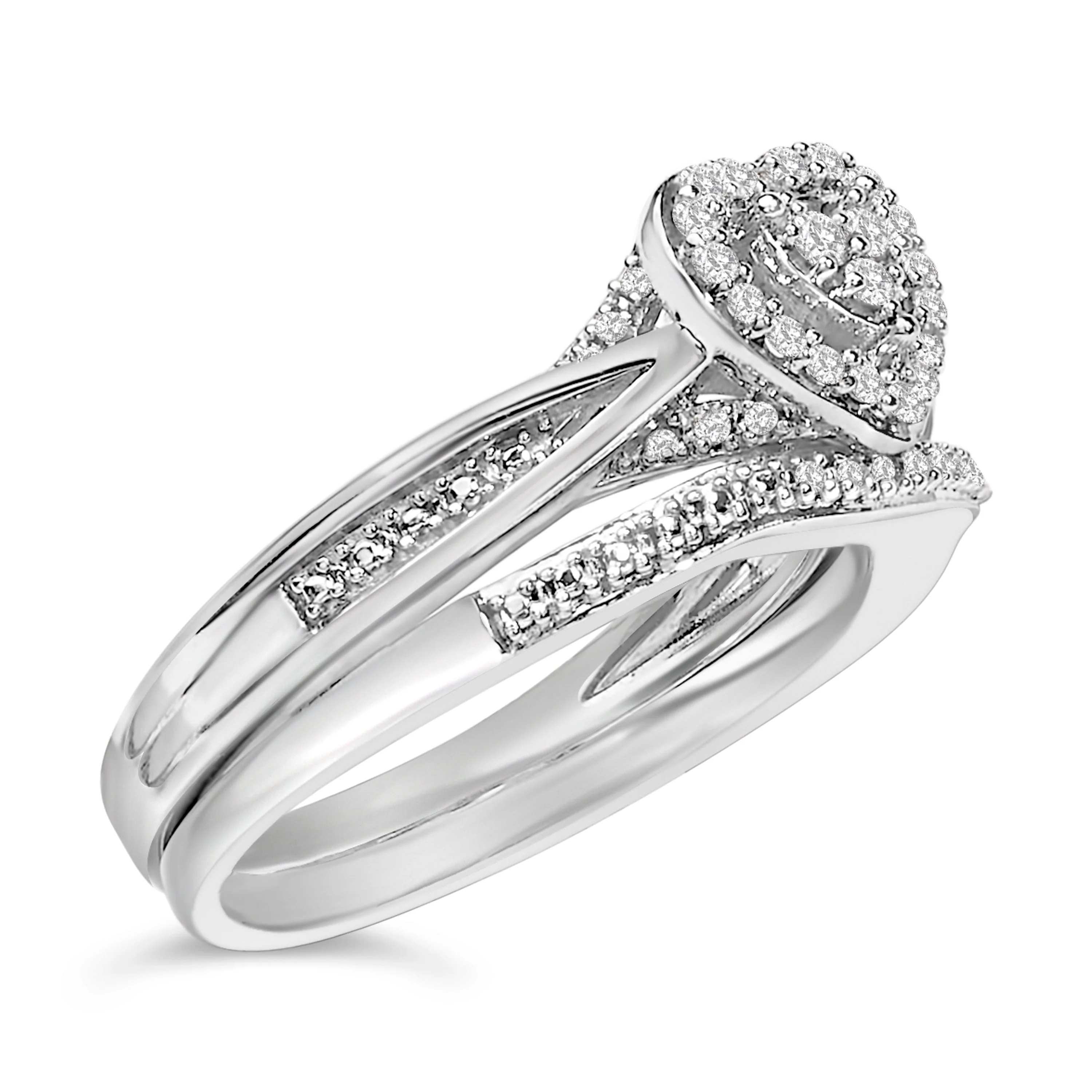 Sterling Silver 1/5 Cttw Diamond Heart Motif Bridal Set - Image 3