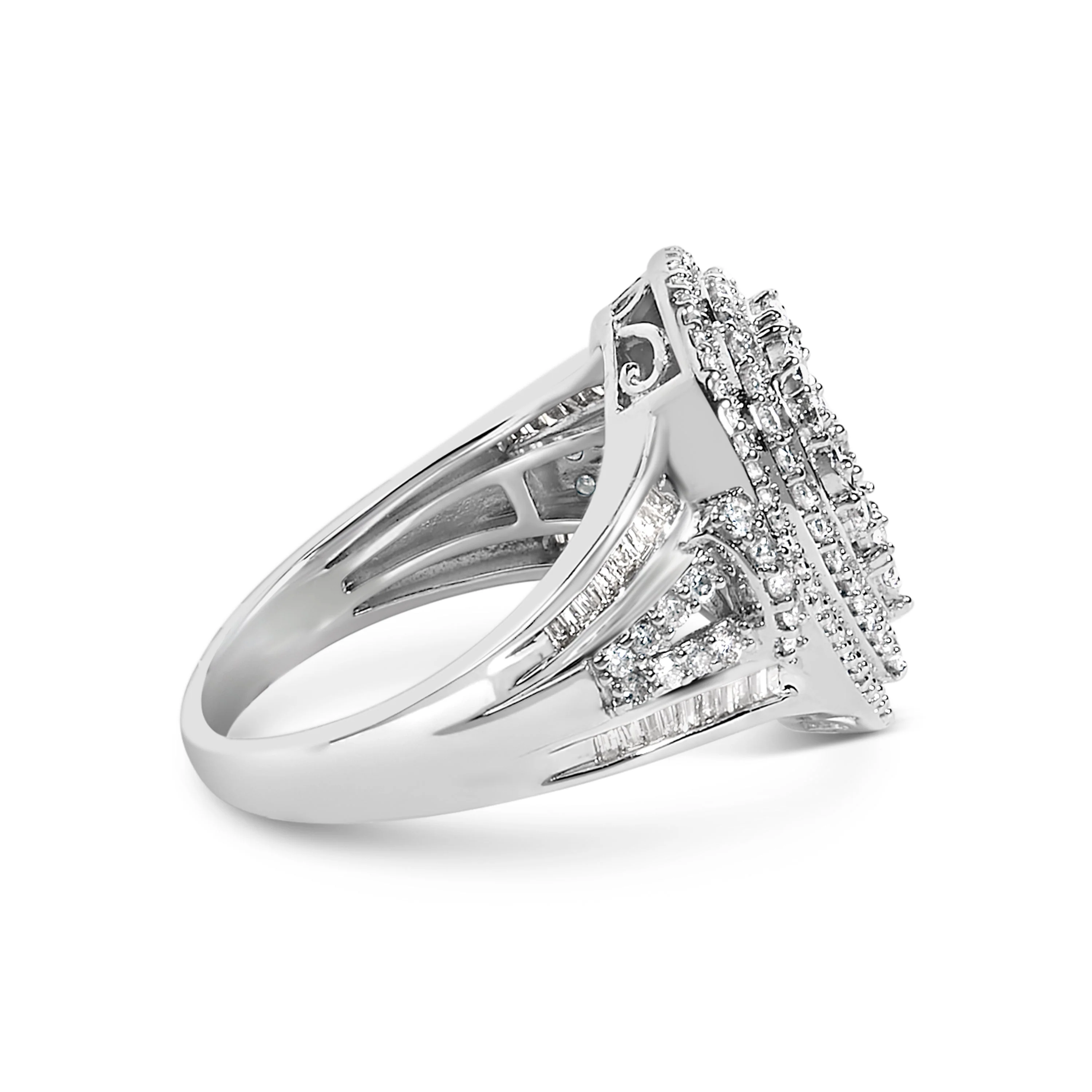 Sterling Silver 1 Cttw Diamond Pear-Shaped Triple Halo Cluster Ring - Image 2