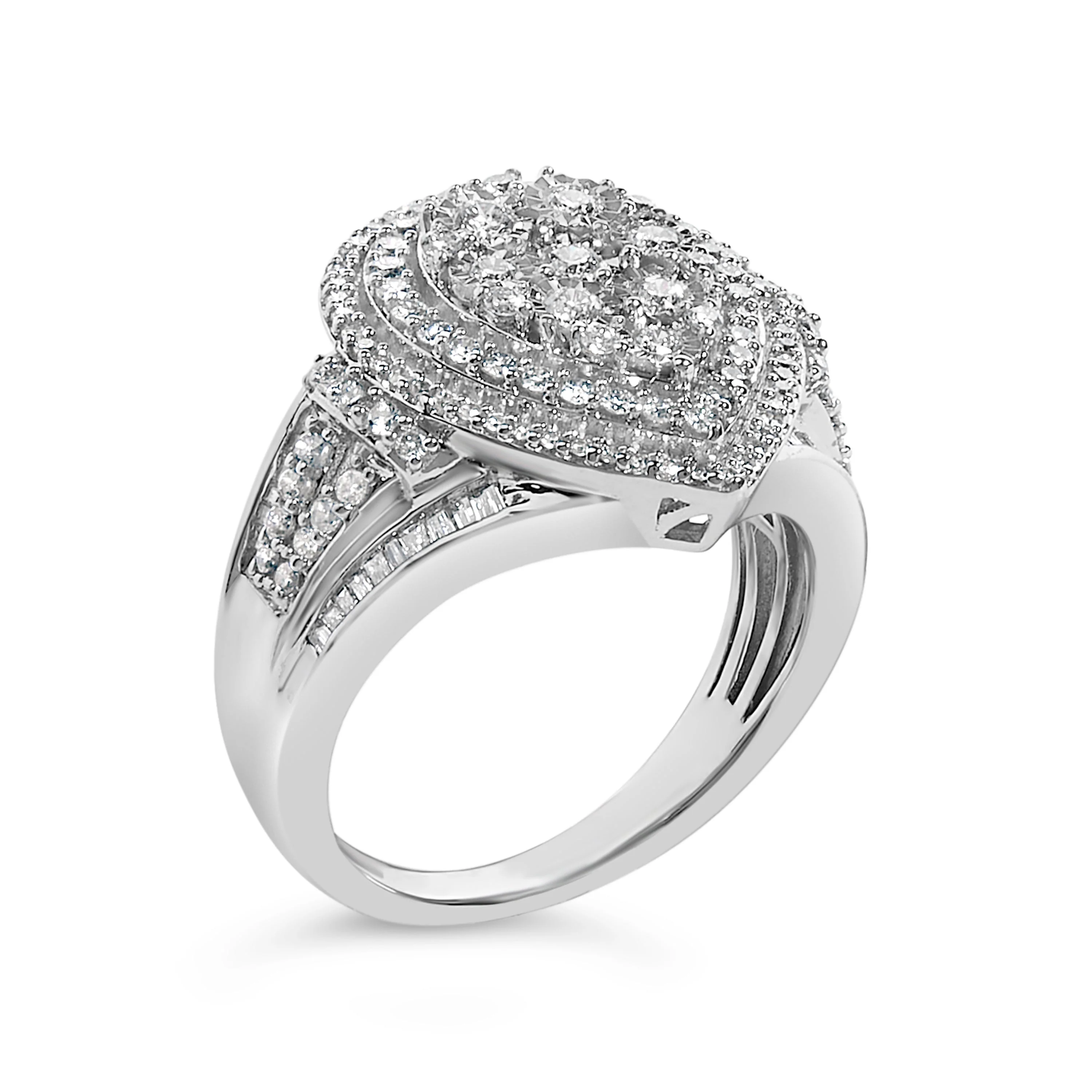Sterling Silver 1 Cttw Diamond Pear-Shaped Triple Halo Cluster Ring - Image 3