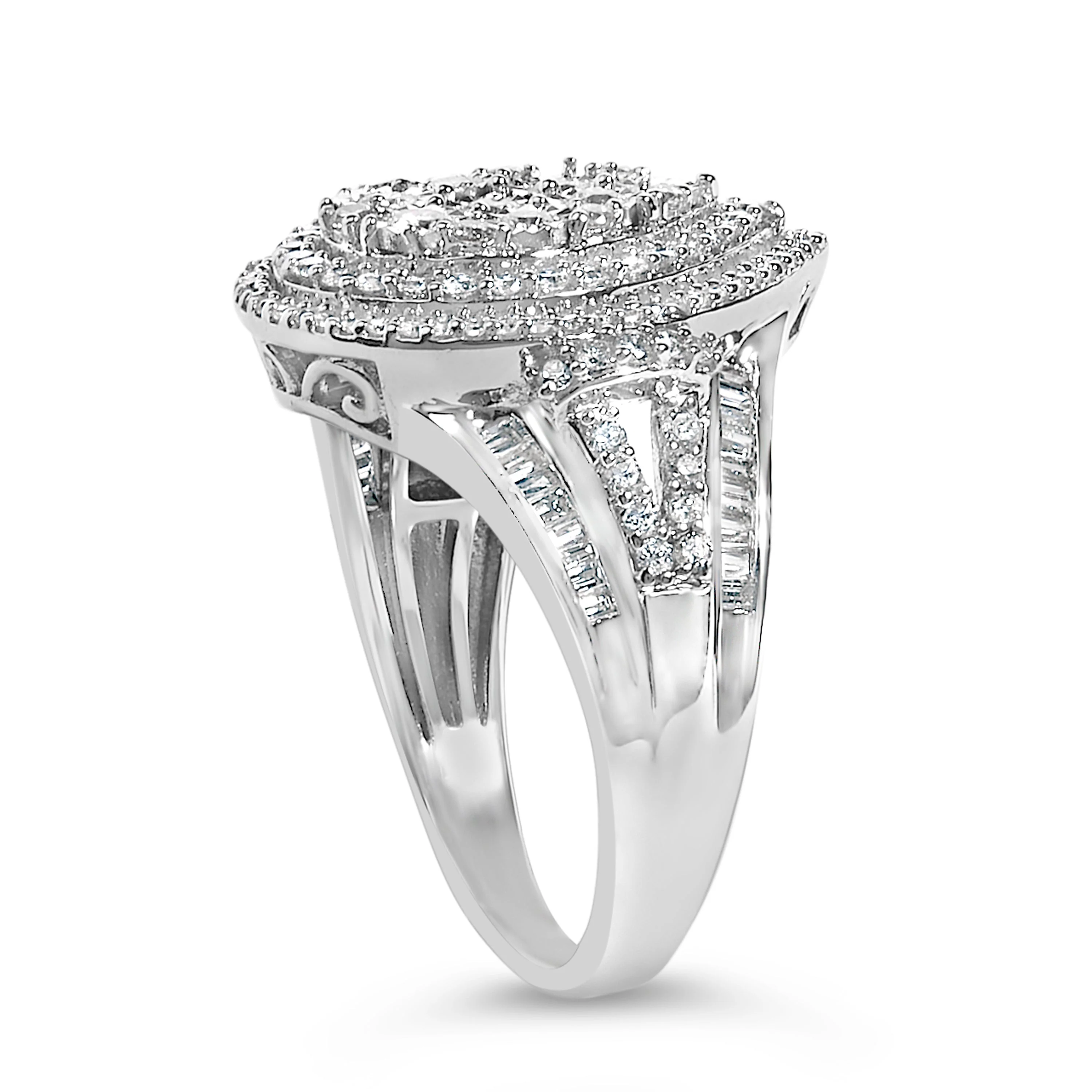 Sterling Silver 1 Cttw Diamond Pear-Shaped Triple Halo Cluster Ring - Image 4