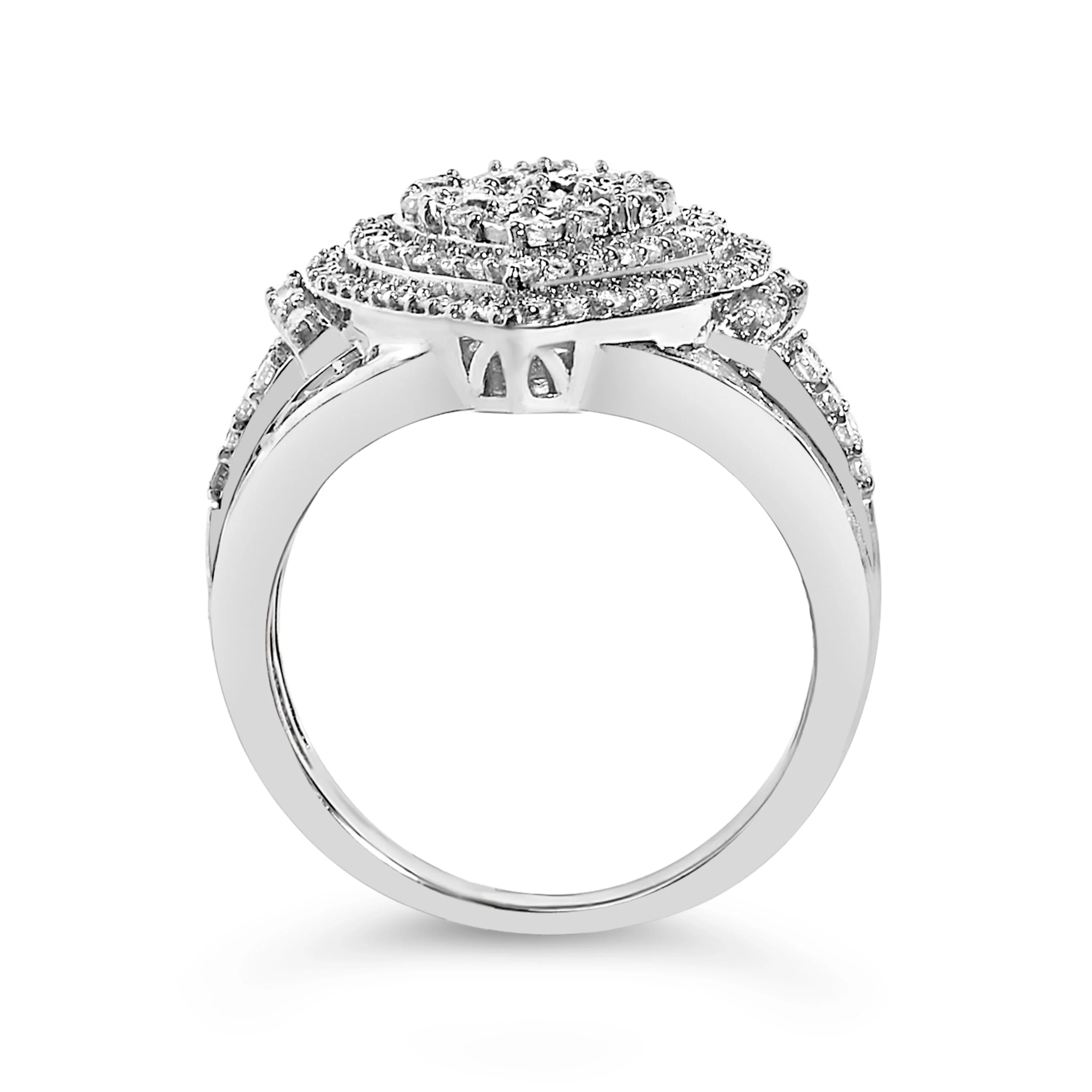 Sterling Silver 1 Cttw Diamond Pear-Shaped Triple Halo Cluster Ring - Image 5