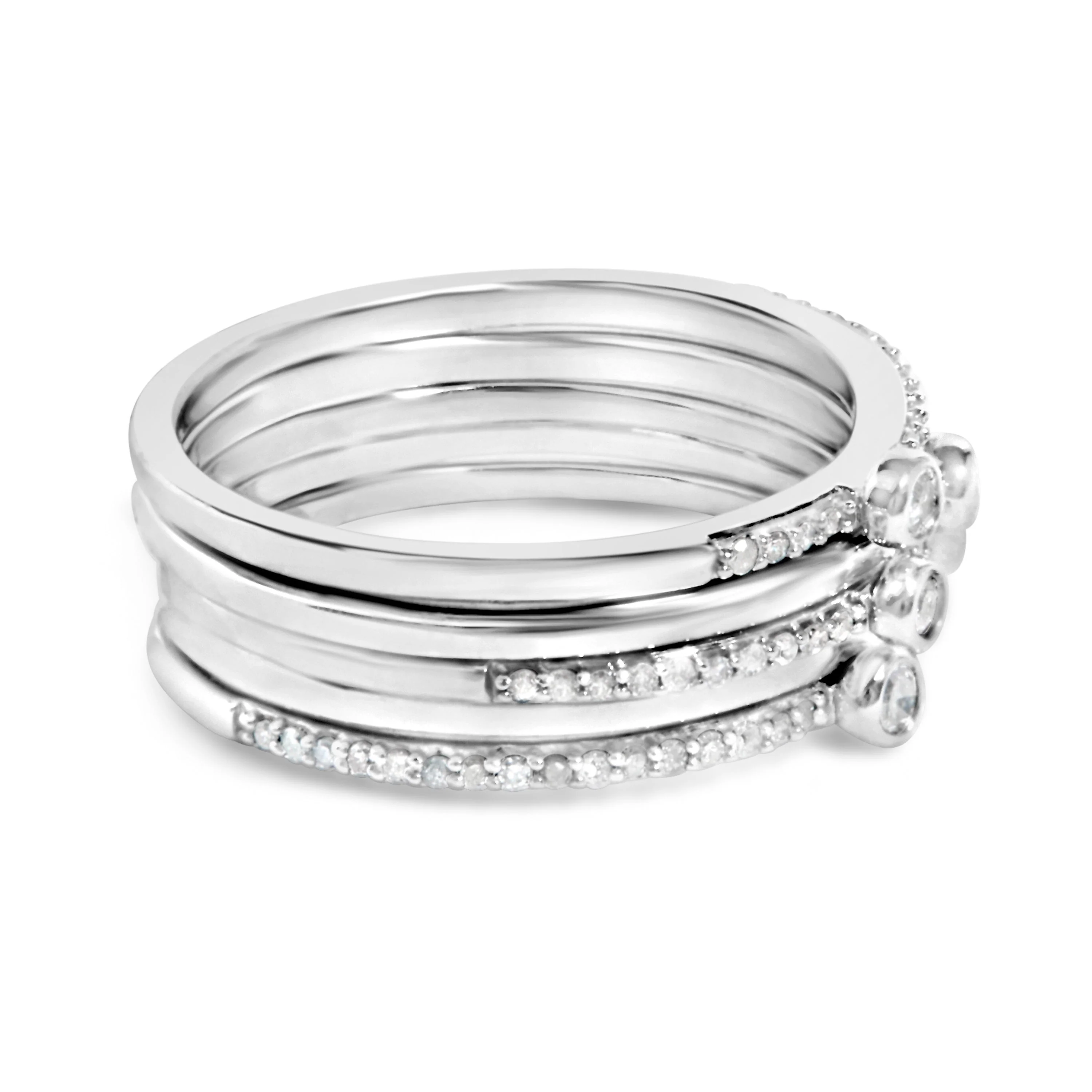 Sterling Silver 3/8 Cttw Diamond Bezel and Pave Set Stackable Ring Set - Image 2