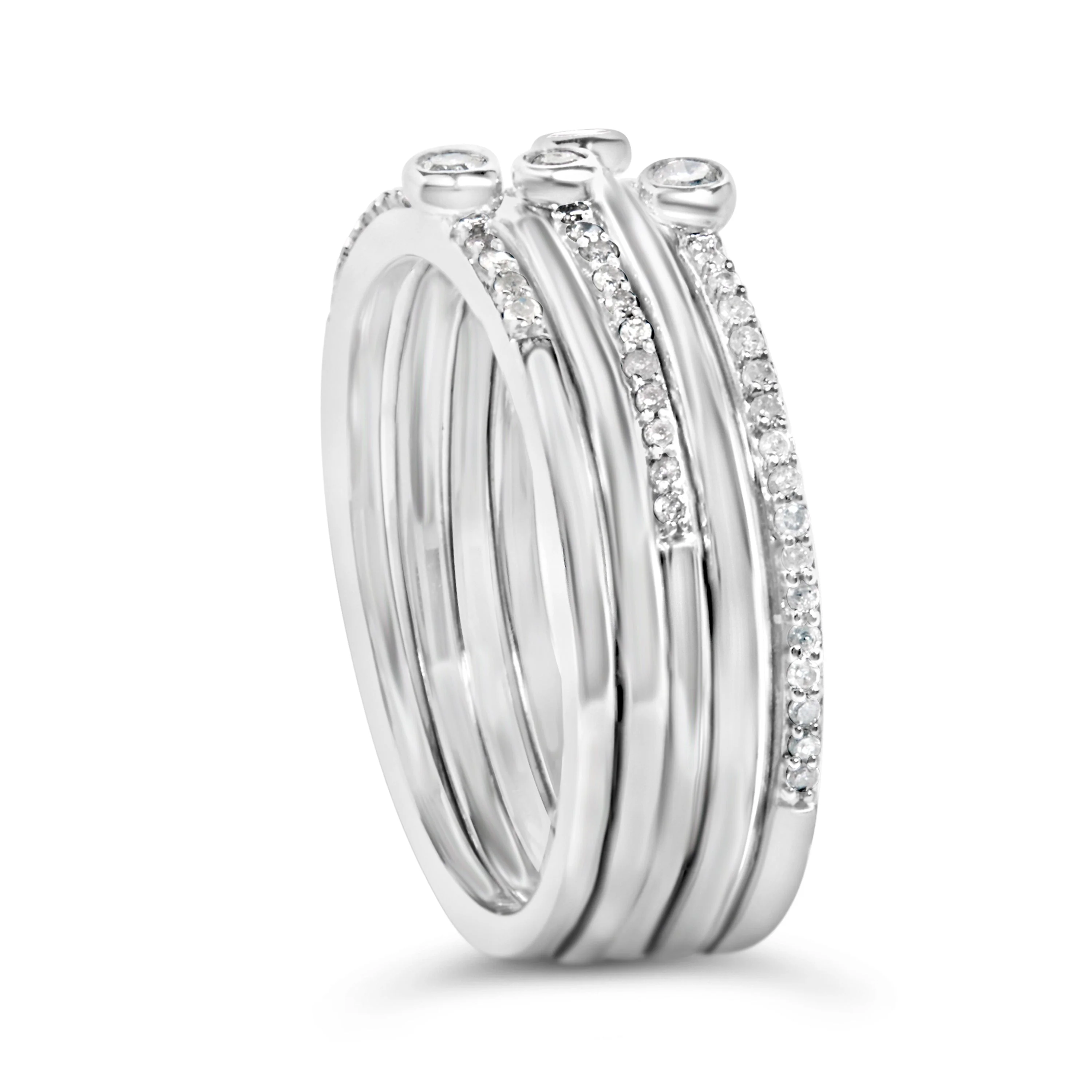 Sterling Silver 3/8 Cttw Diamond Bezel and Pave Set Stackable Ring Set - Image 4