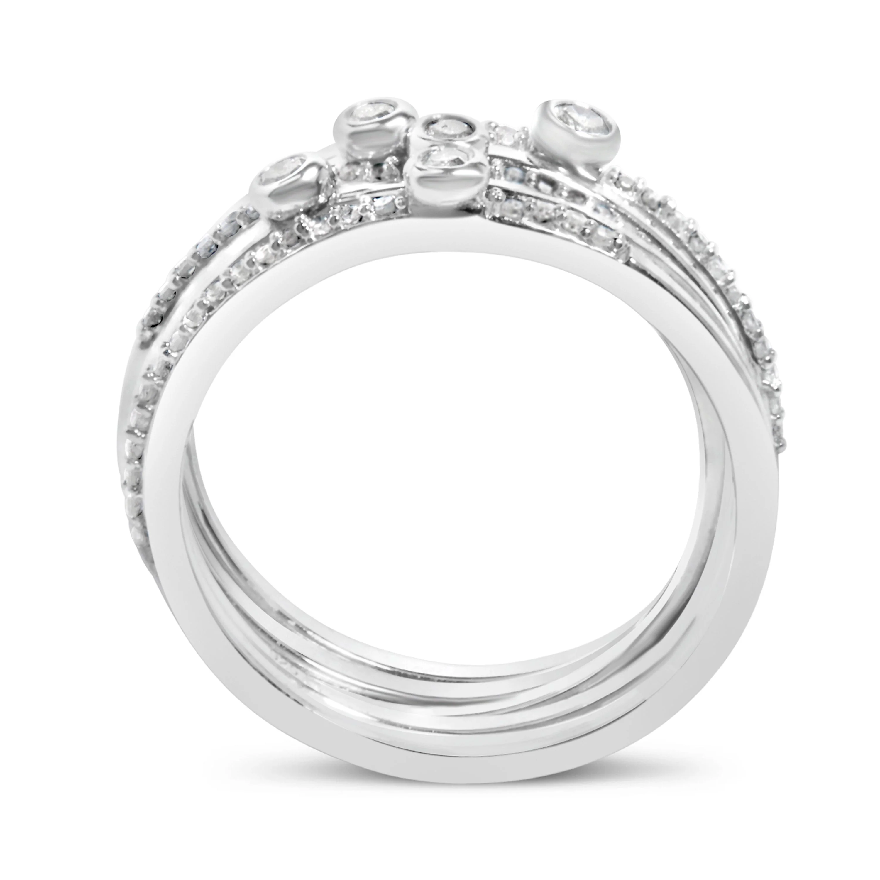 Sterling Silver 3/8 Cttw Diamond Bezel and Pave Set Stackable Ring Set - Image 5
