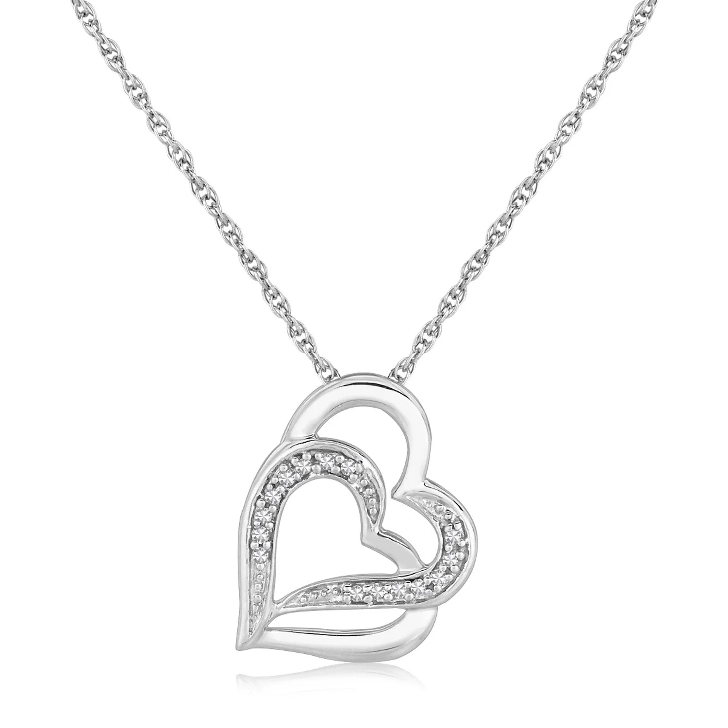 Sterling Silver Dual Heart Motif Pendant with Diamonds (.06 cttw) - Image 5