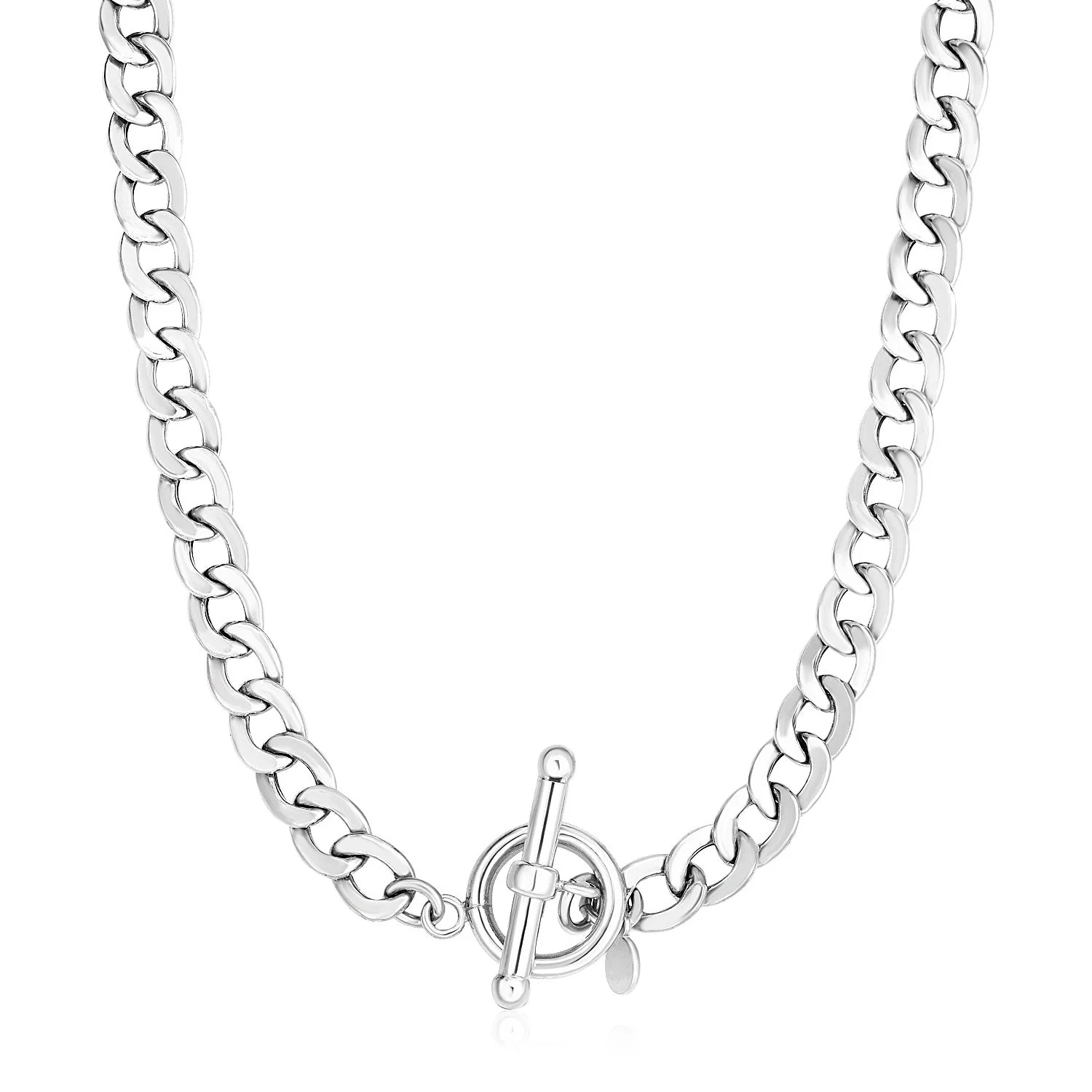 Sterling Silver Polished Wide Link Toggle Necklace - Image 4