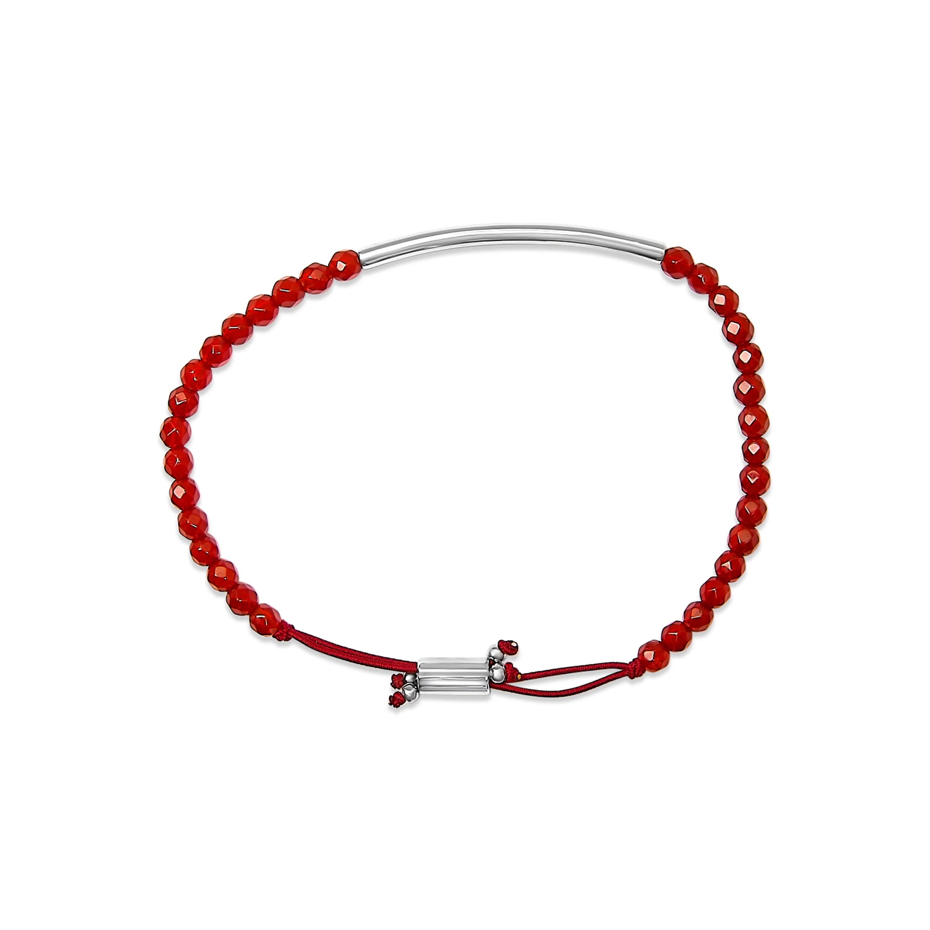 Sterling Silver Red Jasper Bead Station Bracelet with Bolo Clasp - Image 3