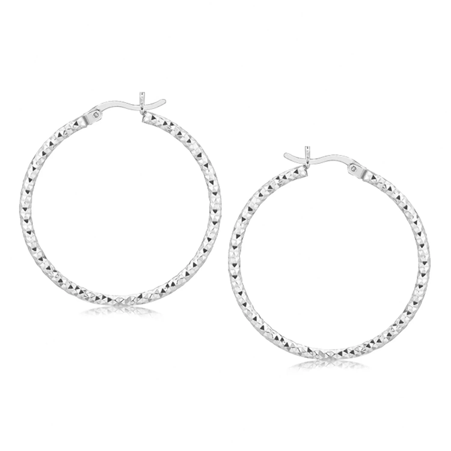 Sterling Silver Rhodium Plated Woven Style Polished Hoop Earrings - Image 2