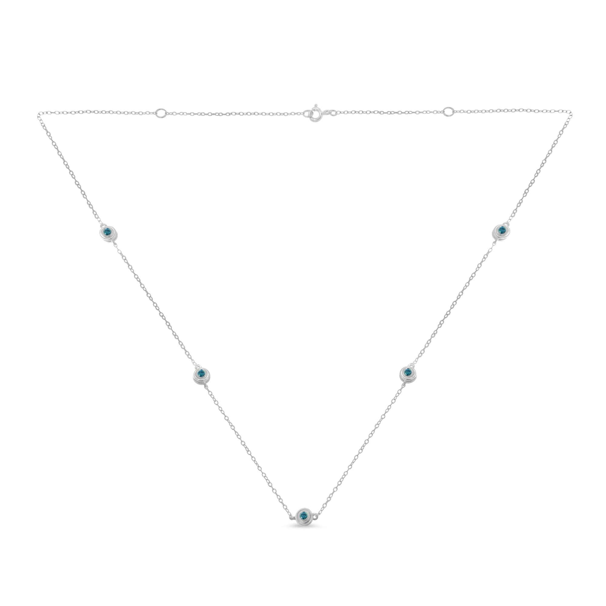 Sterling Silver Treated Blue Color Diamond Station Necklace (1/2 cttw, Blue Color, I2-I3 Clarity) - Image 4