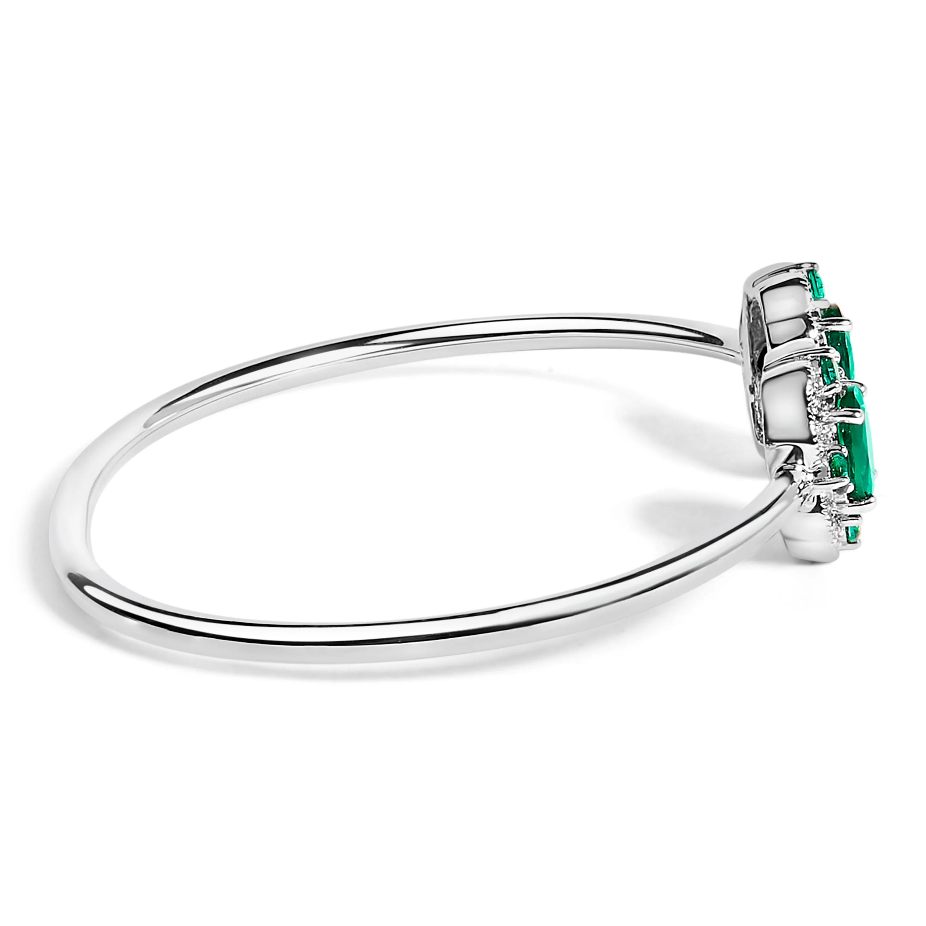 Sterling Silver White Topaz and Green Emerald Floral Bangle Bracelet - Image 2