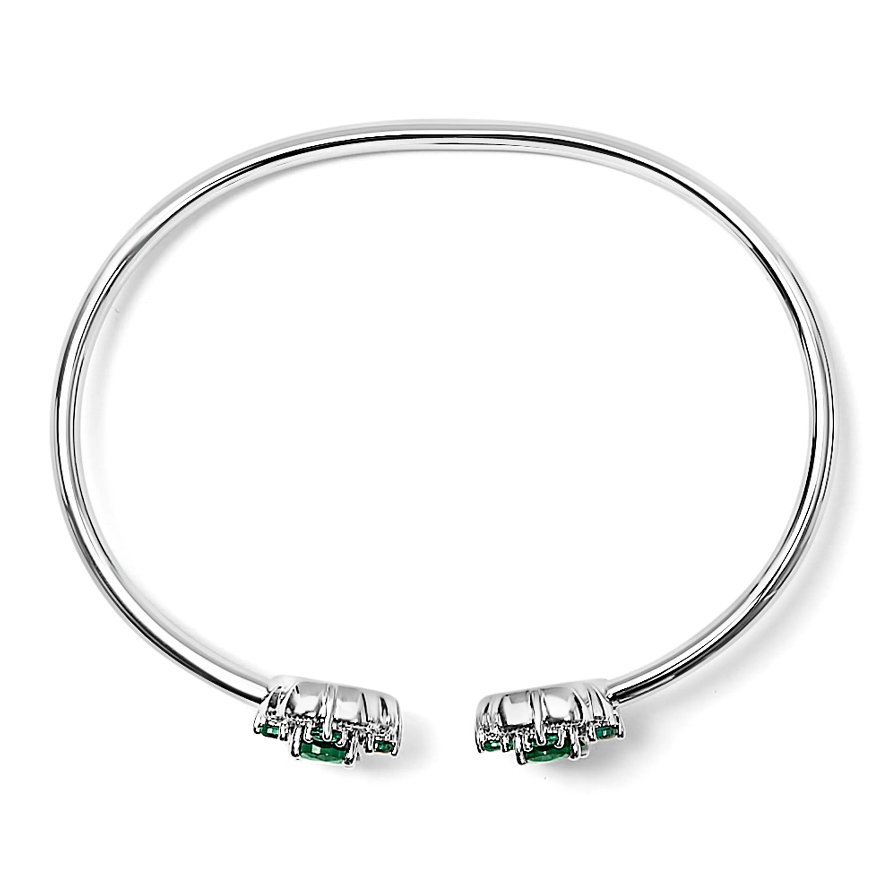 Sterling Silver White Topaz and Green Emerald Floral Bangle Bracelet - Image 3