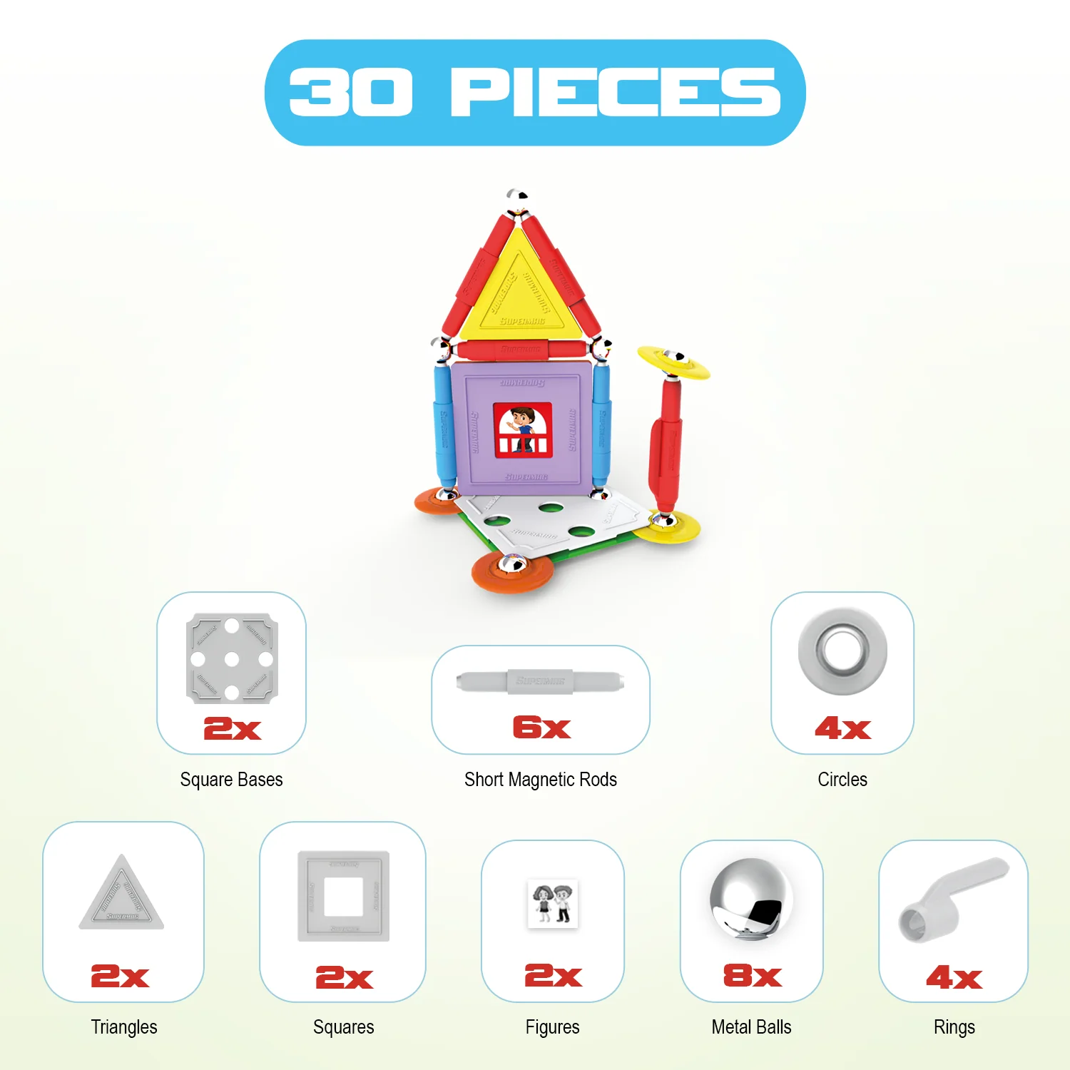 Tinamiri Supermag - House 30 - Magnetic Building Set, Educational construction fun, 30 piece set, Magnet Toys, 0662 - Image 5