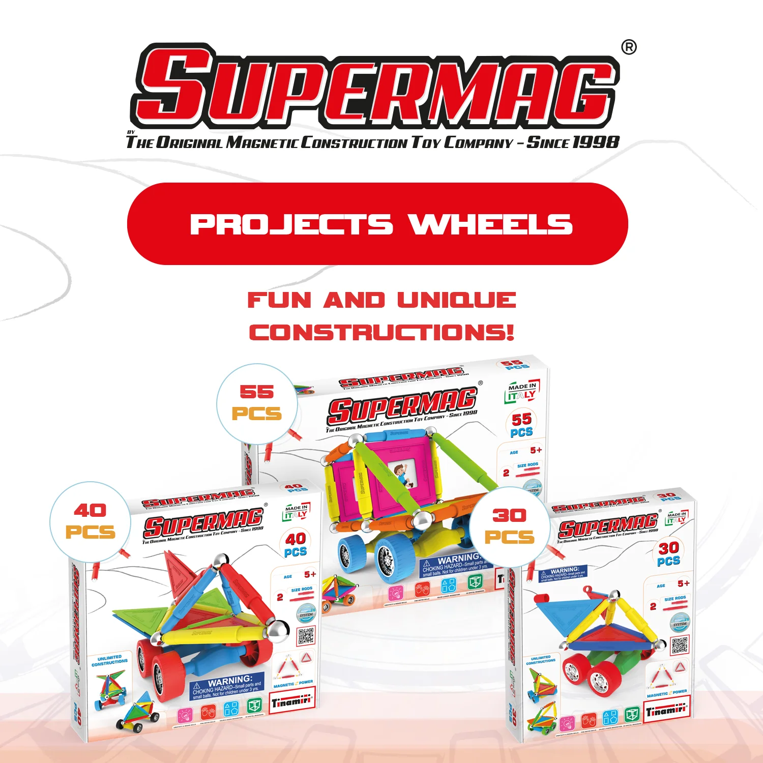 Tinamiri Supermag - Wheels 40 - Magnetic Building Set, Educational construction fun, 40 piece set, Magnet Toys, 0660 - Image 7
