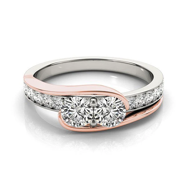 Two Stone Diamond Ring in 14k White And Rose Gold (3/4 cttw) - Image 2