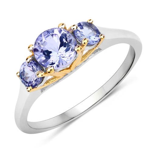 Two Tone Plated 1.07 Carat Genuine Tanzanite .925 Sterling Silver Ring - Image 4