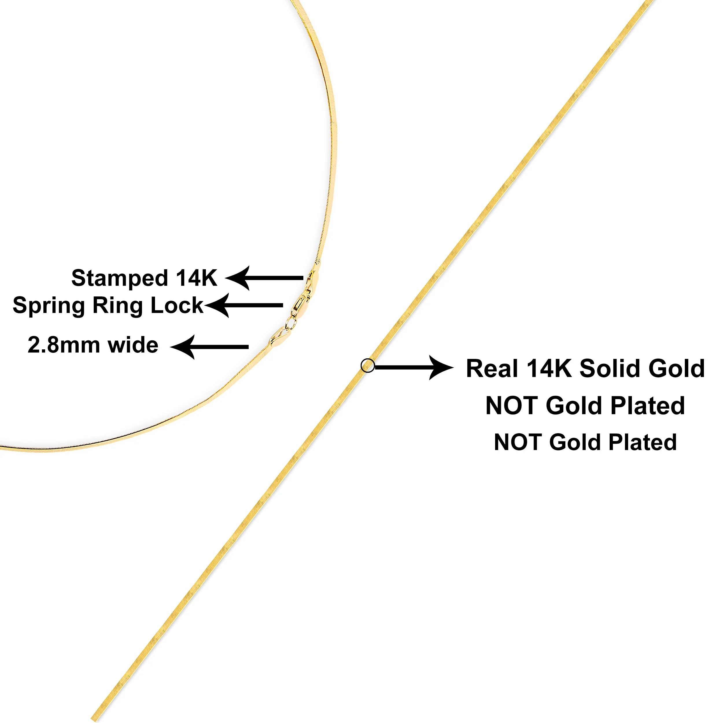 Unisex Solid 14K Yellow Gold 2.8mm Imperial Herringbone Chain Necklace - 18" Inches - Image 10