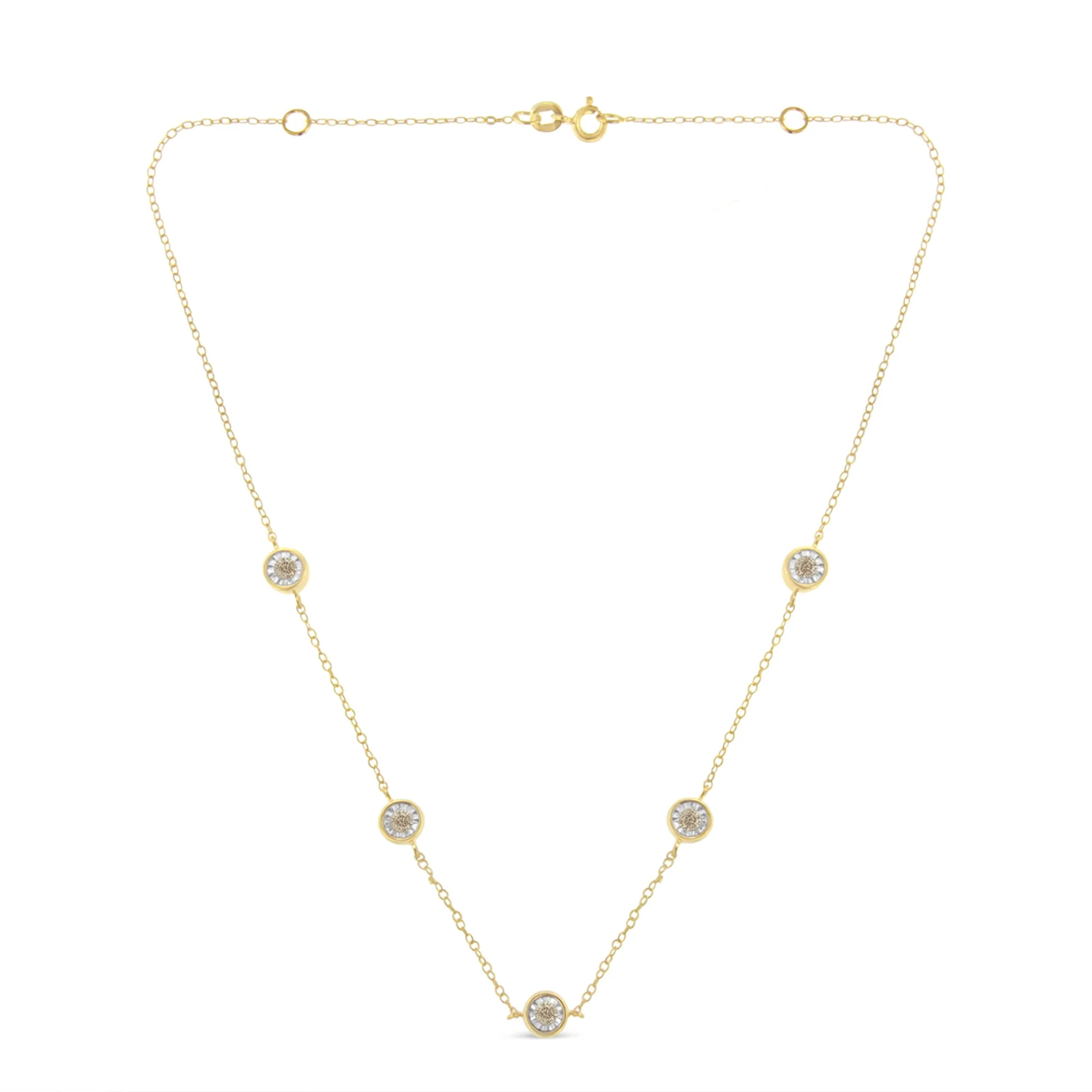 Yellow Color Plated Sterling Silver Diamond Station Necklace (1/2 cttw, K-L Color, I2-I3 Clarity)