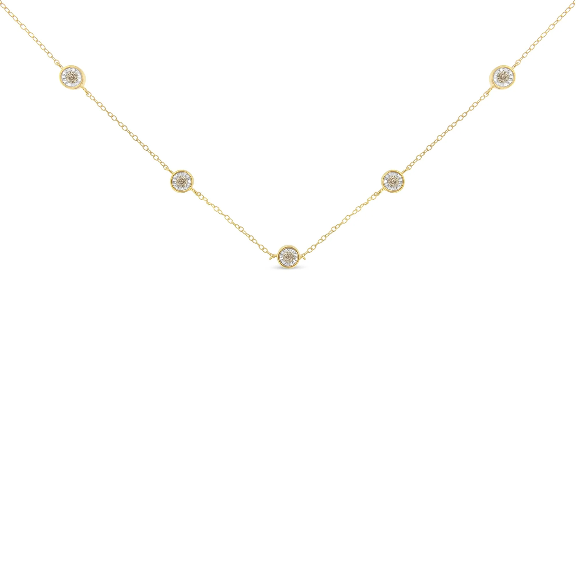 Yellow Color Plated Sterling Silver Diamond Station Necklace (1/2 cttw, K-L Color, I2-I3 Clarity) - Image 2