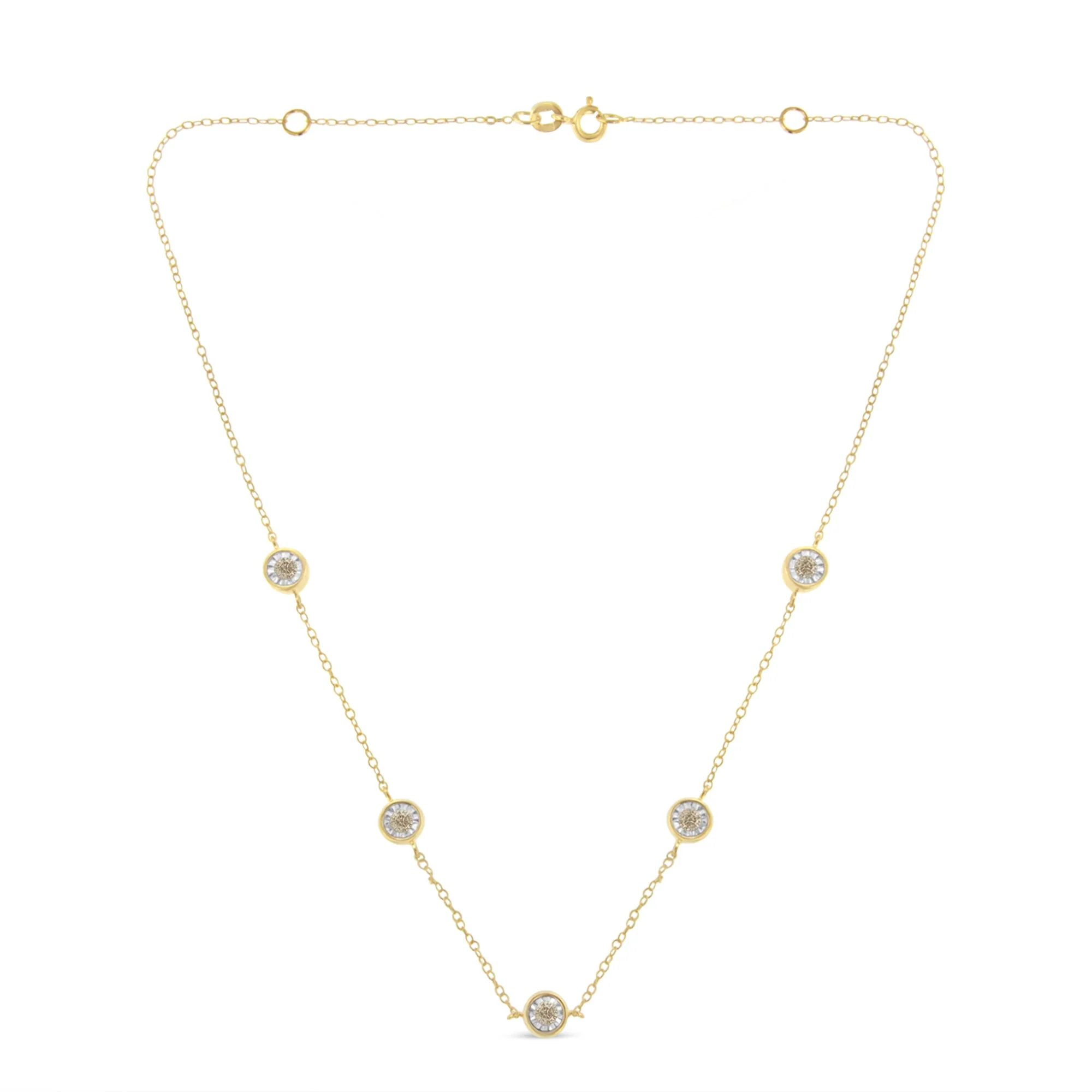 Yellow Color Plated Sterling Silver Diamond Station Necklace (1/2 cttw, K-L Color, I2-I3 Clarity) - Image 5