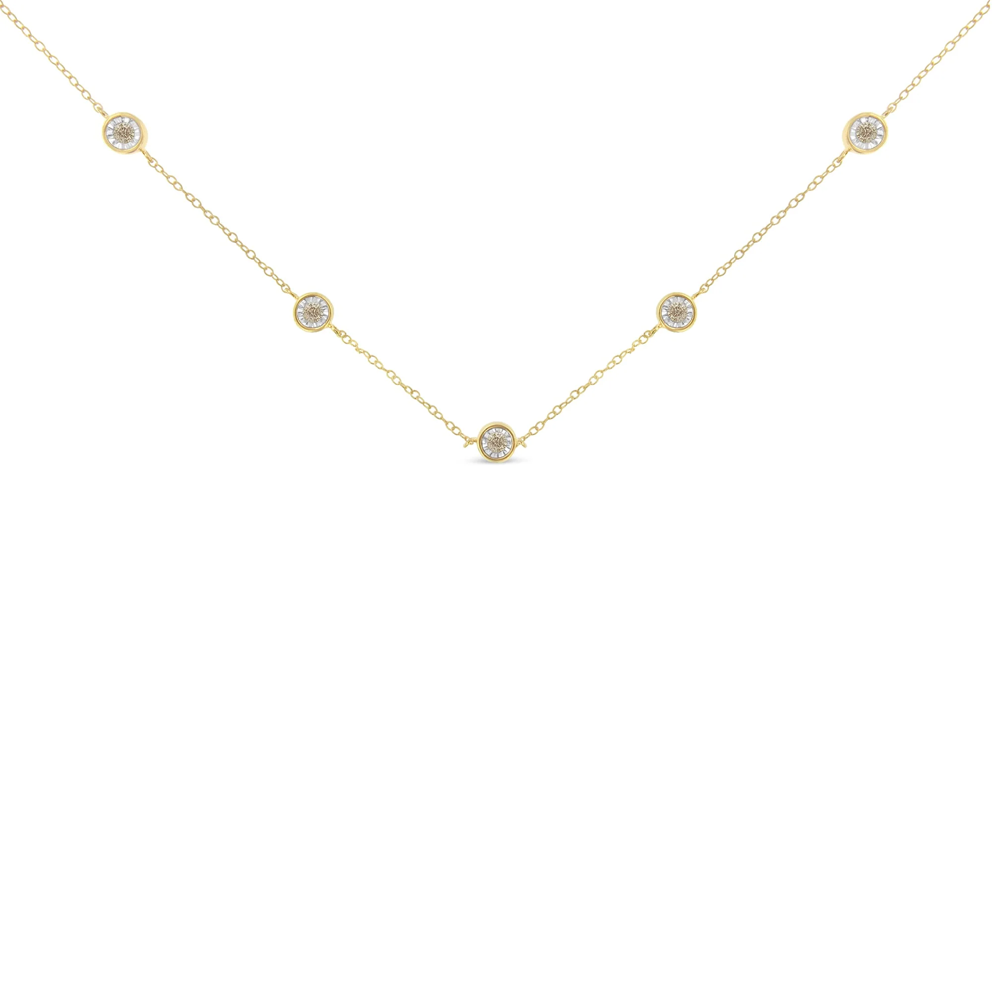 Yellow Color Plated Sterling Silver Diamond Station Necklace (1/2 cttw, K-L Color, I2-I3 Clarity) - Image 8