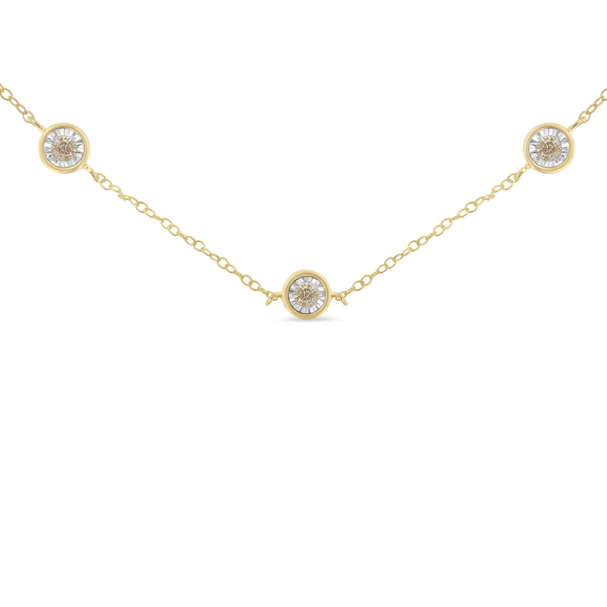 Yellow Color Plated Sterling Silver Diamond Station Necklace (1/2 cttw, K-L Color, I2-I3 Clarity) - Image 9